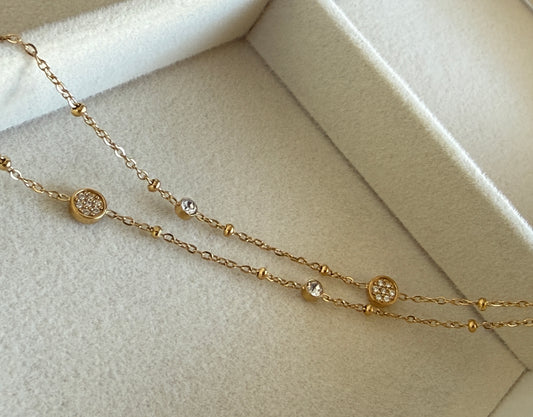 Double Chain Zircon Bracelet, 18K Gold Plated Stainless Steel