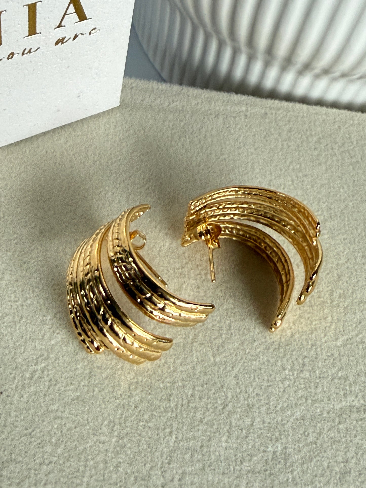 Textured Layered Statement Earrings, 18K Gold Plated Stainless Steel