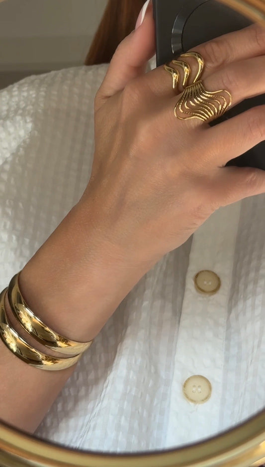 Double Layer Cuff Bracelet, 18K Gold-Plated Stainless Steel
