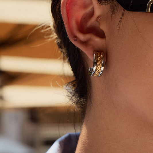 NORA – Two-Tone Half Hoop Earrings, Silver & Gold Plated