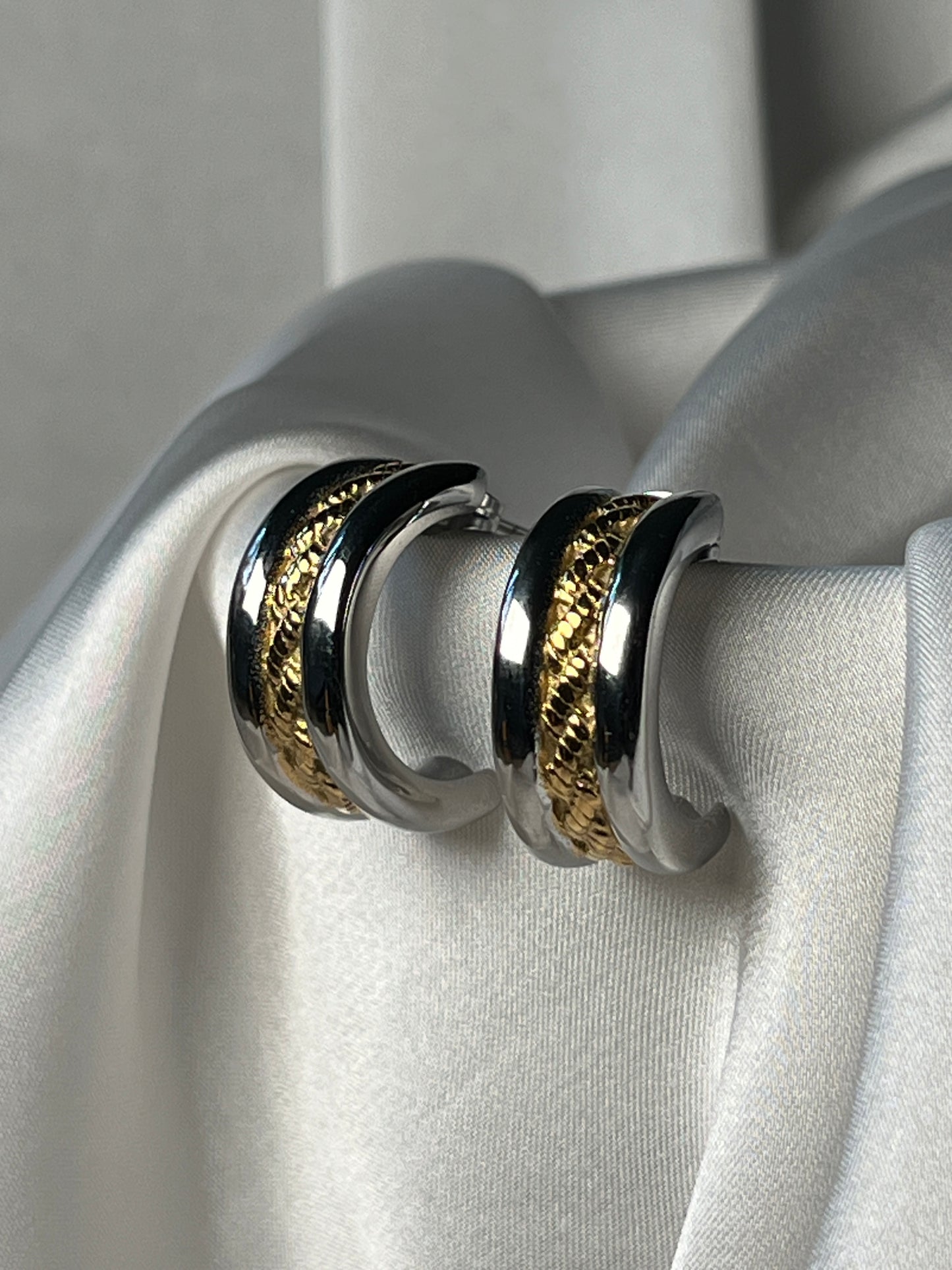 NORA – Two-Tone Half Hoop Earrings, Silver & Gold Plated