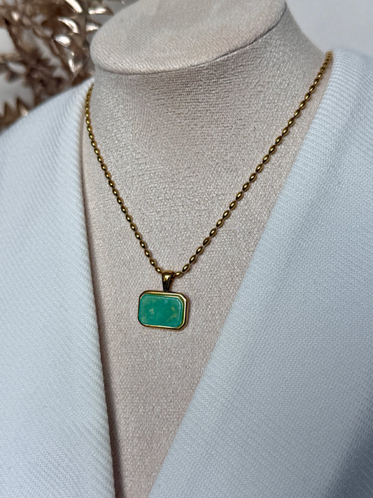 NORI – Green Stone Necklace, Gold Plated