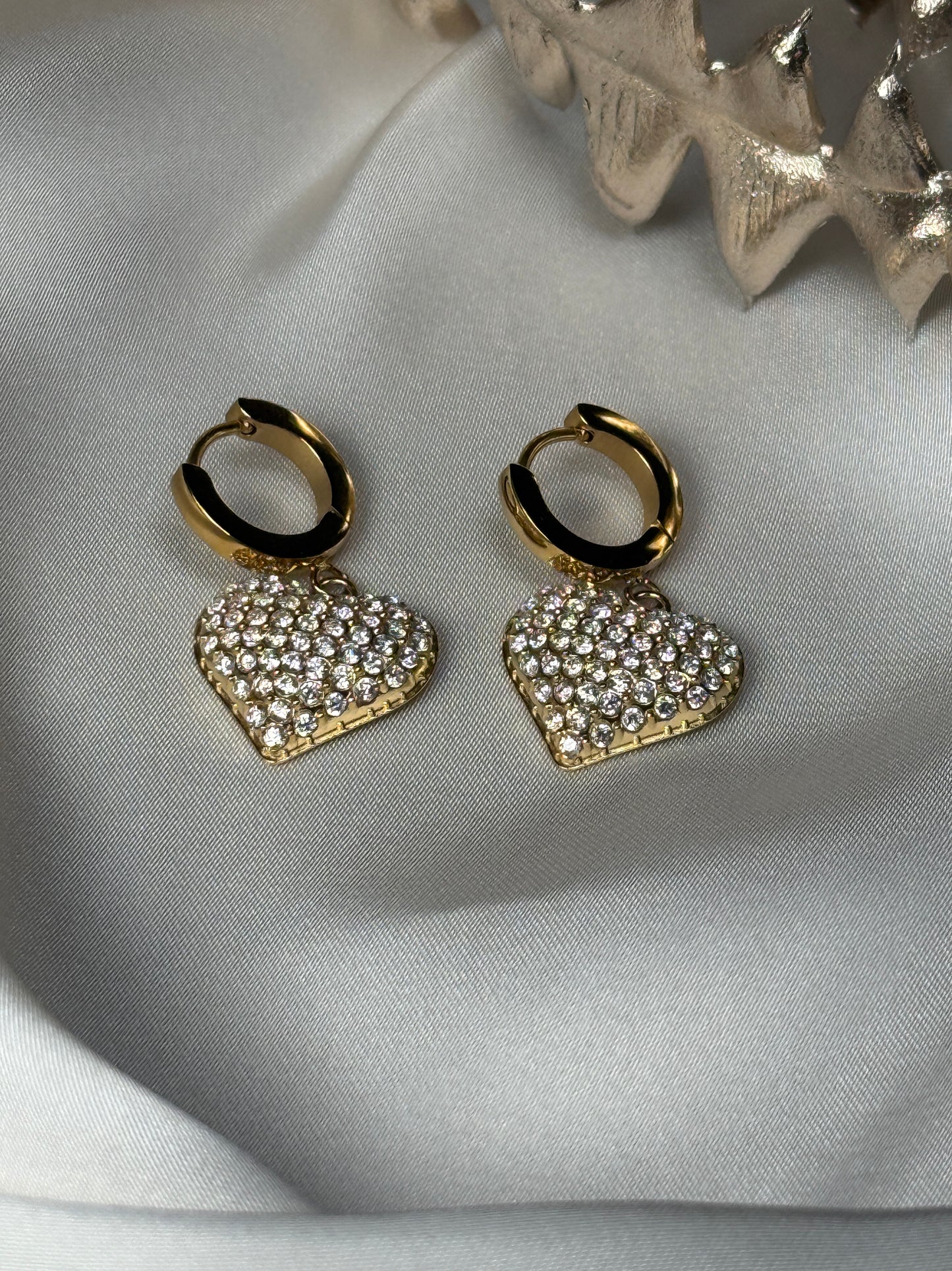 NELE – Zirkonia Heart Hoop Earrings, Gold Plated