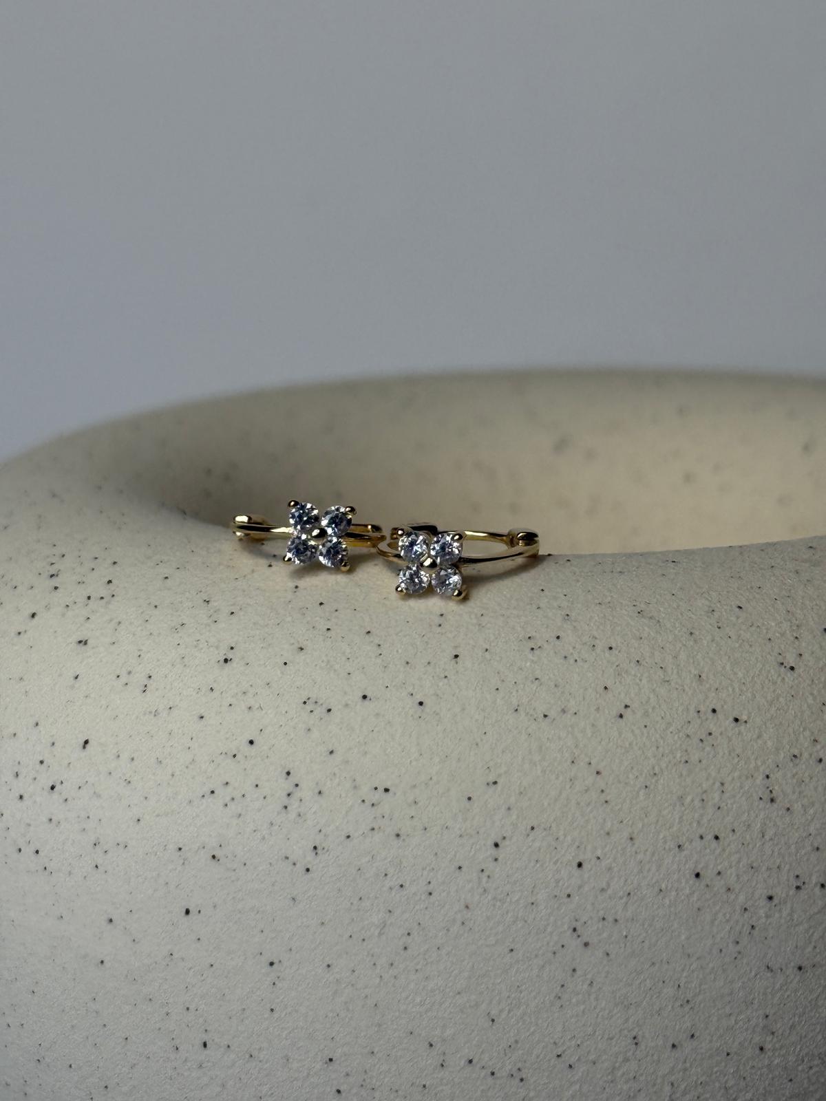 Clover Zircon Hoop Earrings, Sterling Silver & 18K Gold Plated