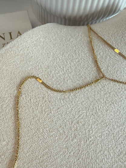 Double Layer Y Necklace , 18K Gold-Plated Stainless Steel