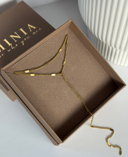 Double Layer Y Necklace , 18K Gold-Plated Stainless Steel