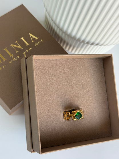 ELLA – Green Stone Ring, Gold-Plated