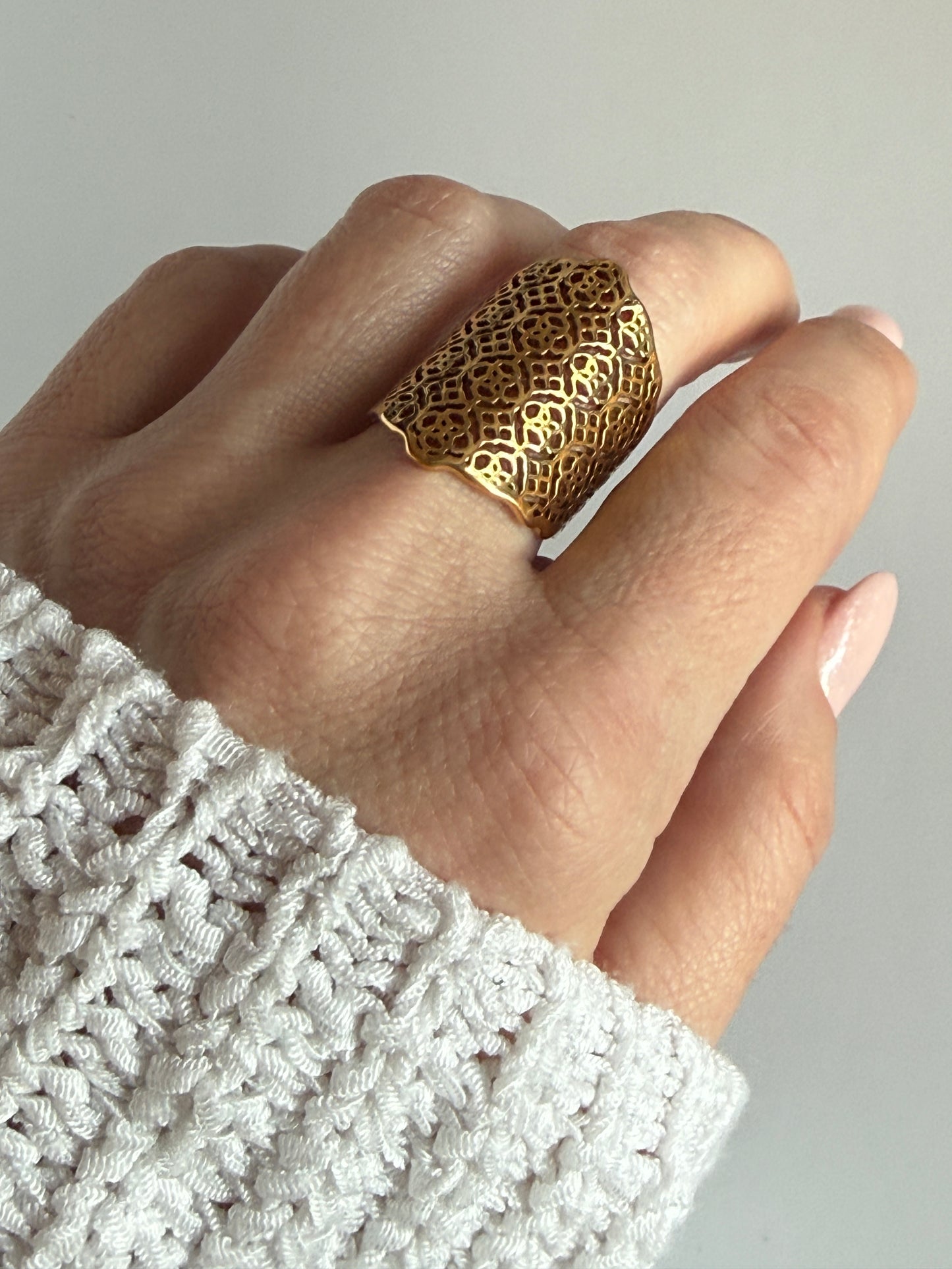 Adjustable Boho Lace Ring, 18K Gold Plated Stainless Steel