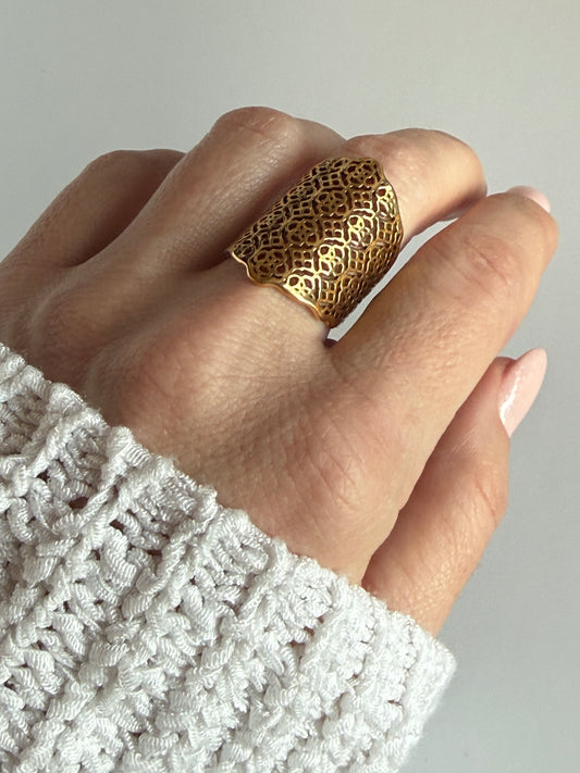 Adjustable Boho Lace Ring, 18K Gold Plated Stainless Steel