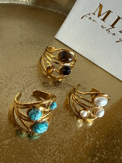 Adjustable Natural Stone Ring · 18K Gold-Plated Stainless Steel