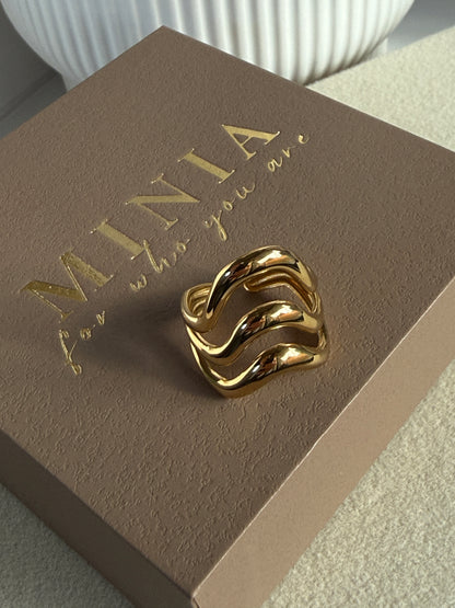 Adjustable Wave Statement Ring, 18K Gold-Plated Stainless Steel
