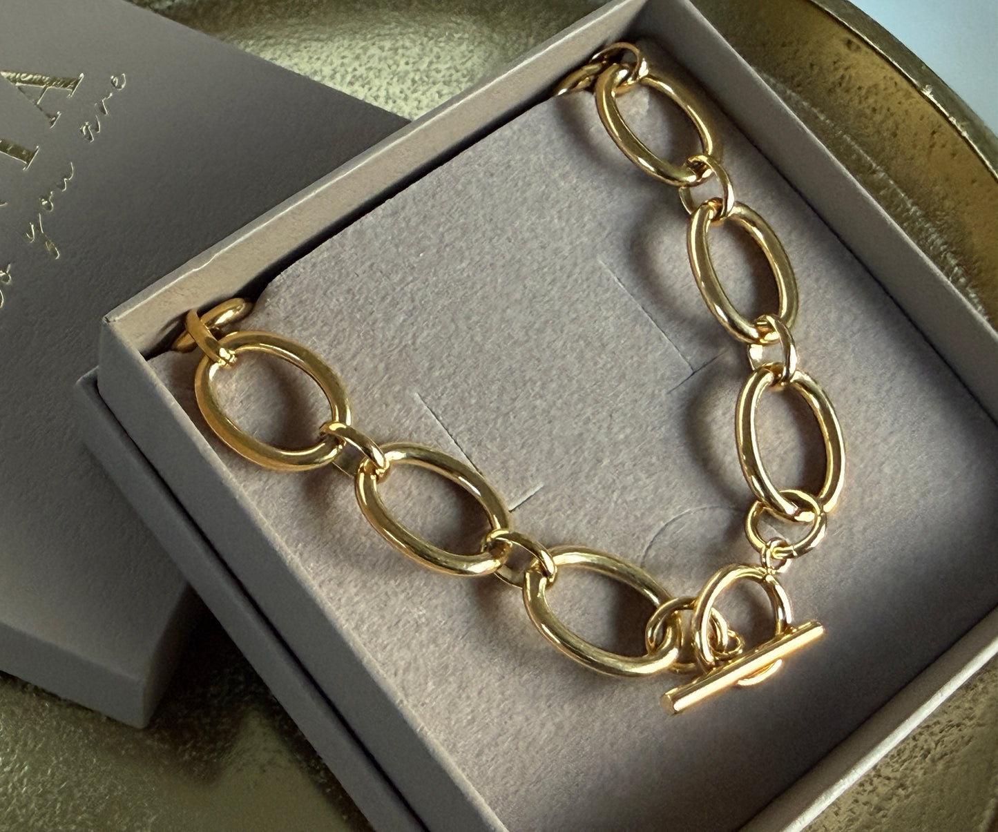 ELLA – Chunky Chain Necklace with Toggle Clasp, Gold Plated