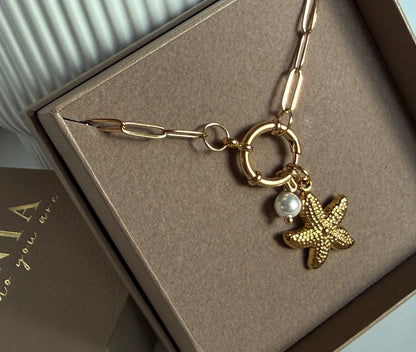 Open Ring Paperclip Charm Halskette Gold