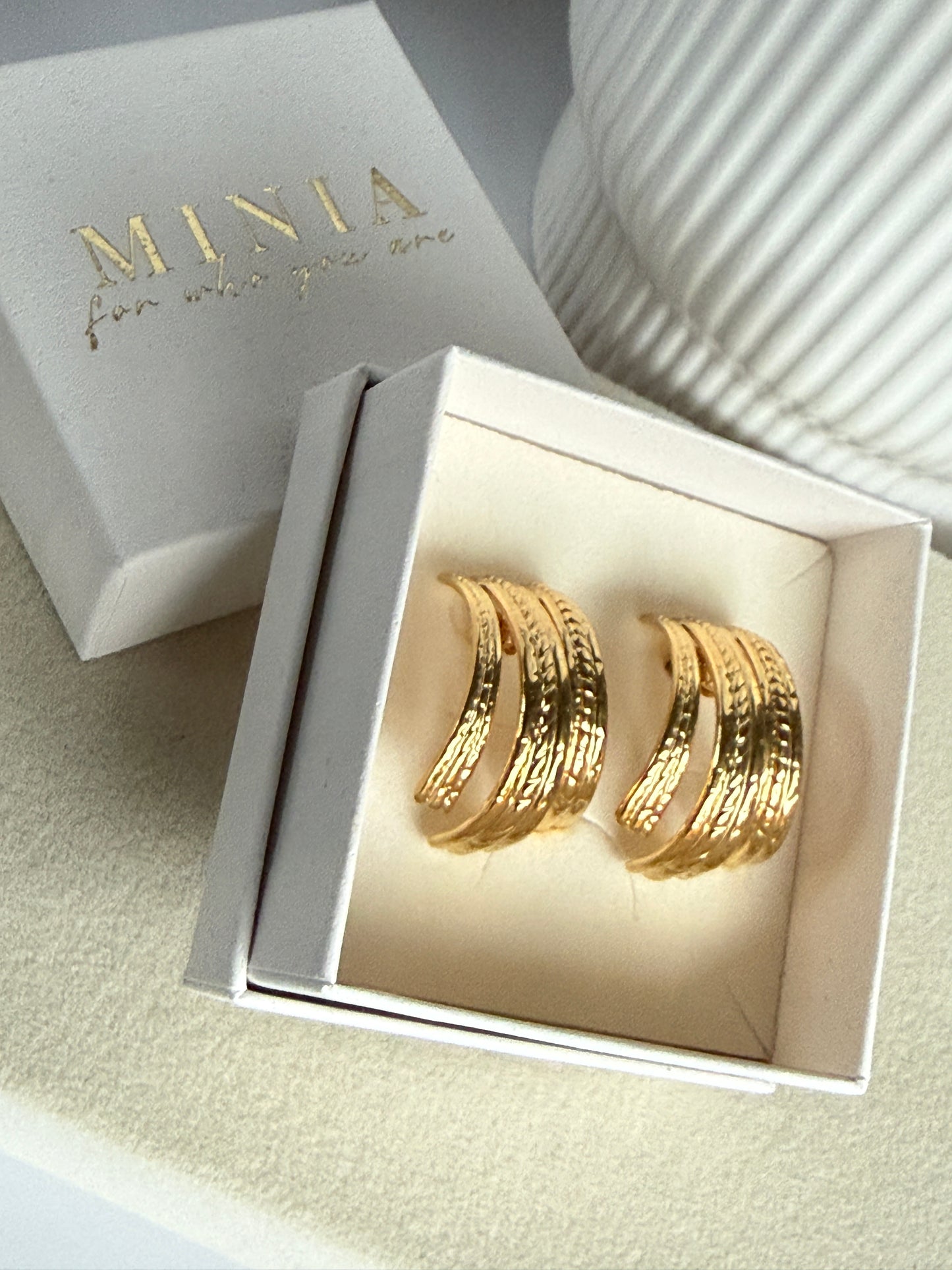 Textured Layered Statement Earrings, 18K Gold Plated Stainless Steel