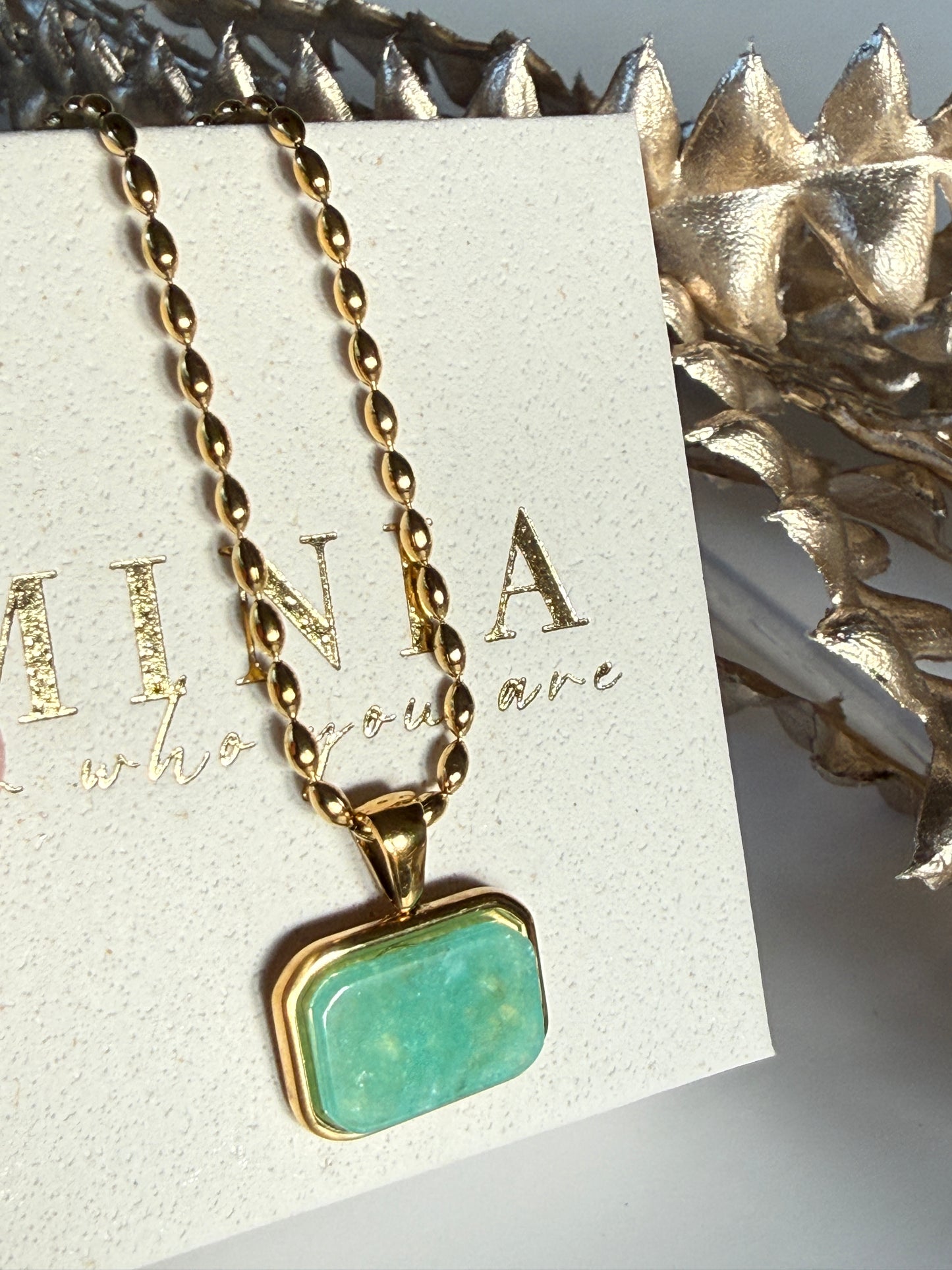 NORI – Green Stone Necklace, Gold Plated