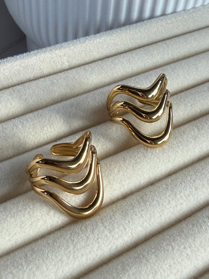 Adjustable Wave Statement Ring, 18K Gold-Plated Stainless Steel