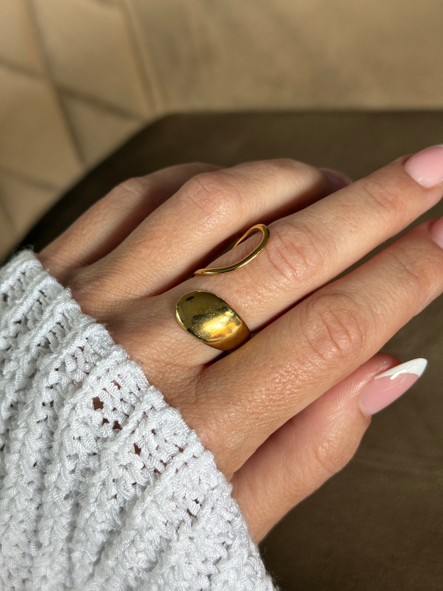Adjustable Sculptural Ring, 18K Gold-Plated Stainless Steel