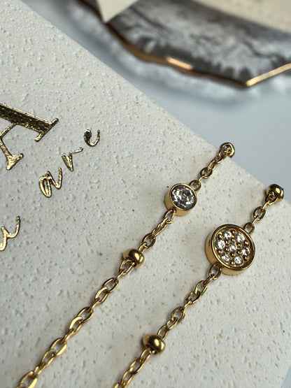 Double Chain Zircon Bracelet, 18K Gold Plated Stainless Steel