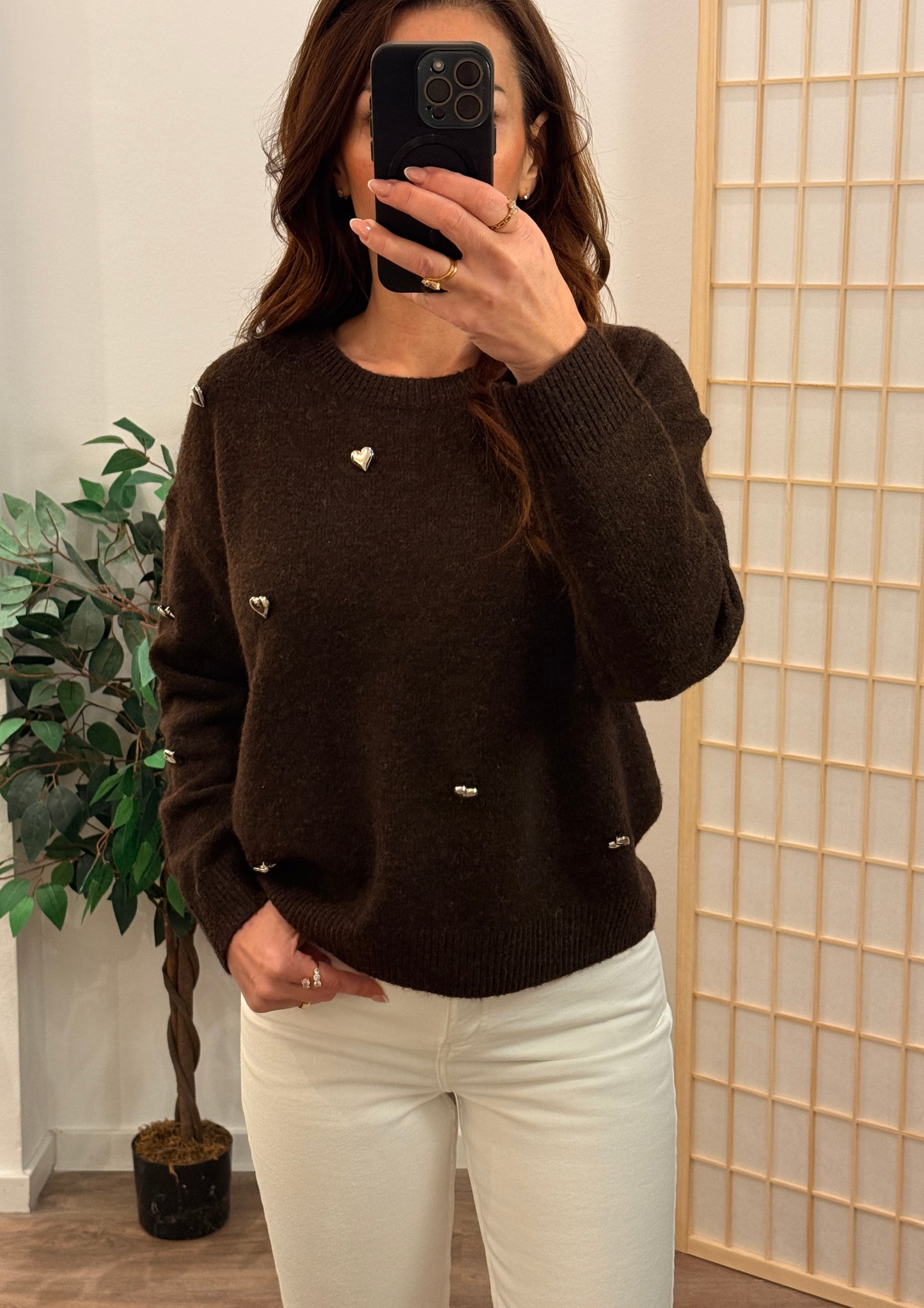 Pullover Heart Knit CHOCOLATE