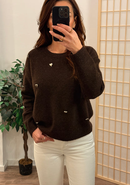 Pullover Heart Knit CHOCOLATE