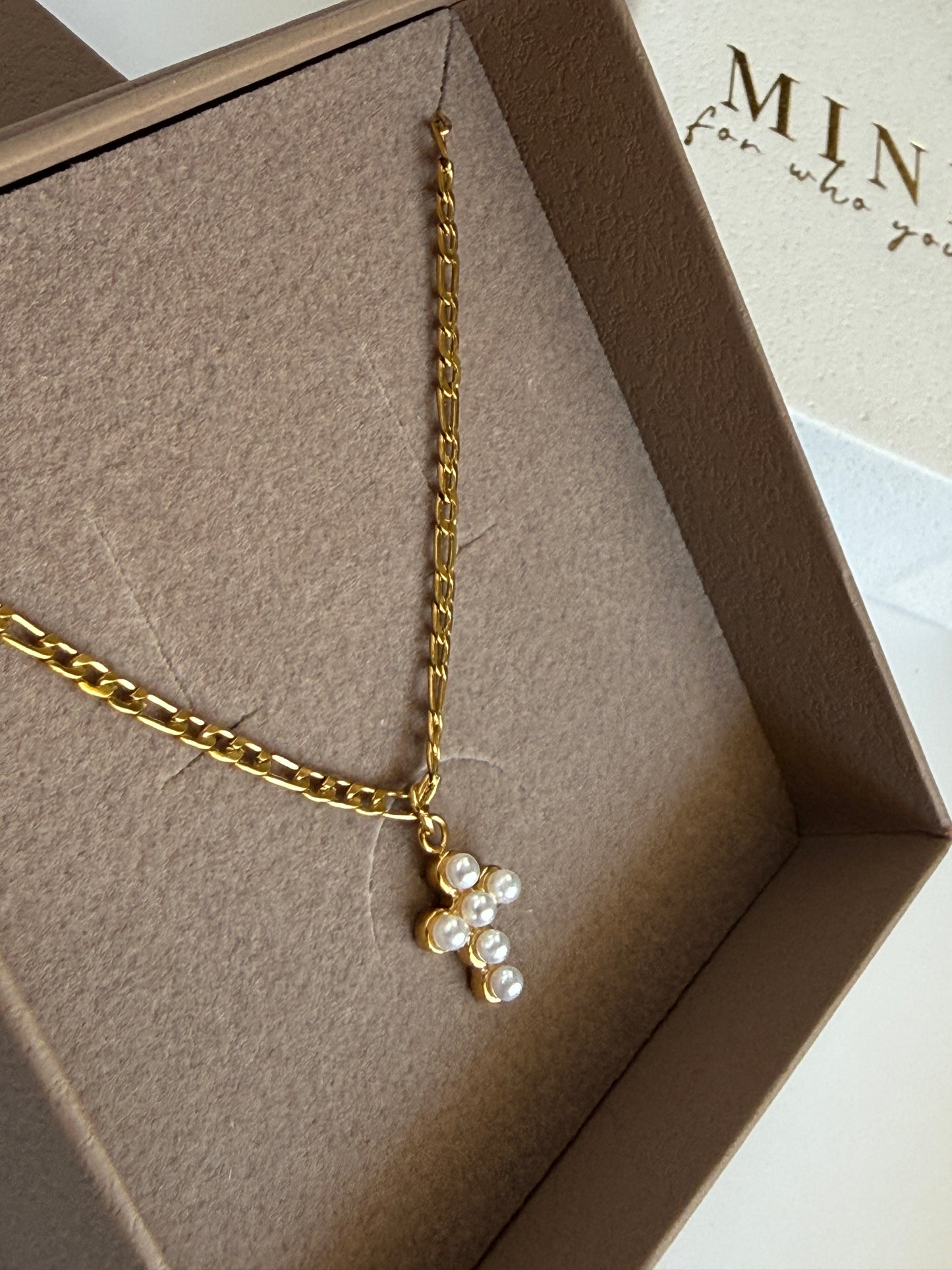 FRANZI – Pearl Cross Necklace, Gold Plated