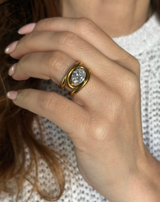 MARIE – Bezel Set Cubic Zirconia Ring, Gold-Plated
