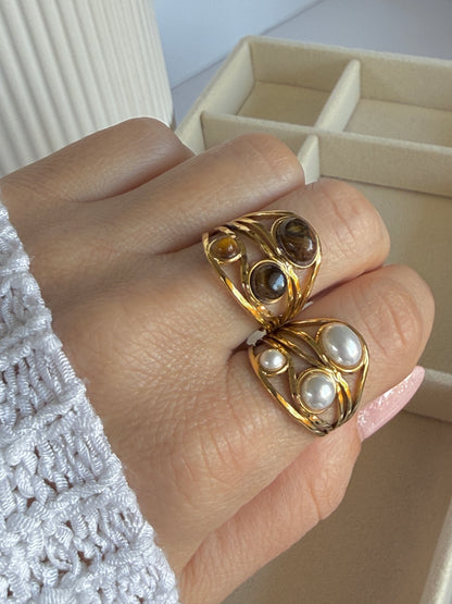 Adjustable Natural Stone Ring · 18K Gold-Plated Stainless Steel