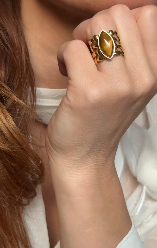 Brown Tiger Eye Ring, Verstellbar