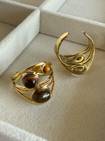 Adjustable Natural Stone Ring · 18K Gold-Plated Stainless Steel
