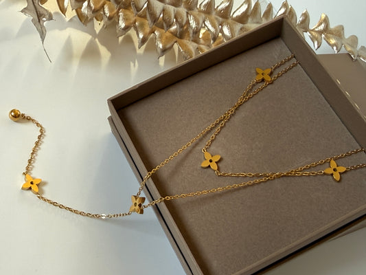 LILLY – Layered Clover Necklace, Gold Plated