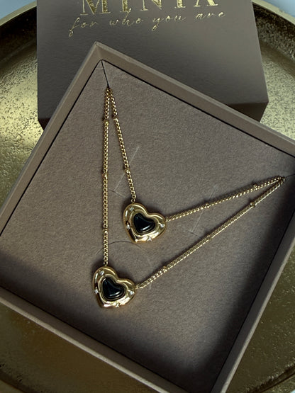 ALY – Black Heart Pendant Necklace, Gold Plated