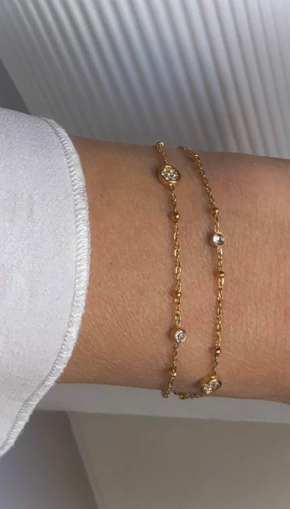 Double Chain Zircon Bracelet, 18K Gold Plated Stainless Steel