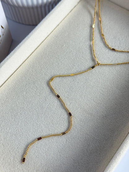 Double Layer Y Necklace , 18K Gold-Plated Stainless Steel