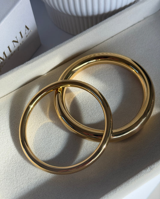 Rounded Bangle Bracelet, 18K Gold-Plated Stainless Steel
