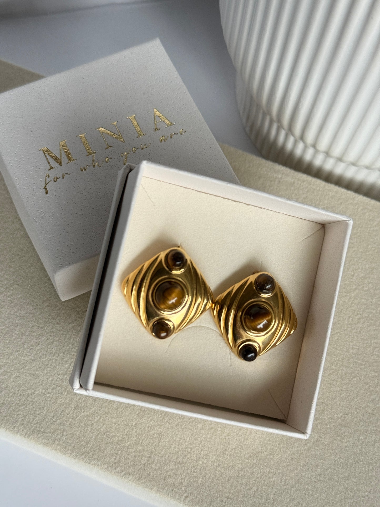 Pearl Statement Stud Earrings , 18K Gold Plated Stainless Steel