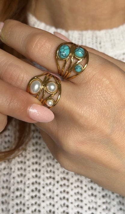 Adjustable Natural Stone Ring · 18K Gold-Plated Stainless Steel