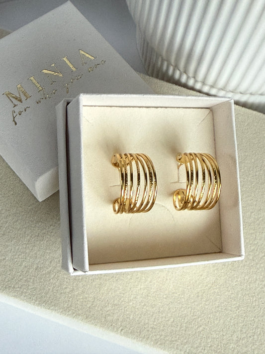Textured Statement Stud Earrings, 18K Gold Plated Stainless Steel