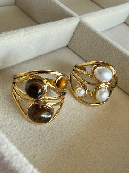 Adjustable Natural Stone Ring · 18K Gold-Plated Stainless Steel