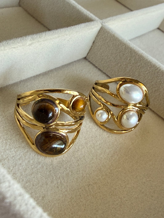 Adjustable Natural Stone Ring · 18K Gold-Plated Stainless Steel
