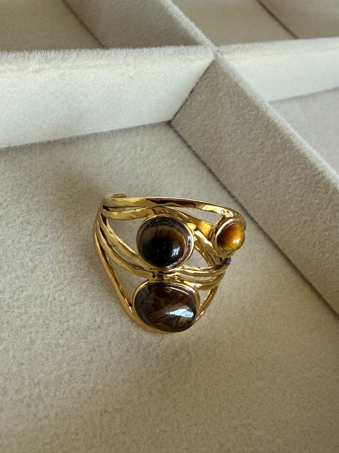 Adjustable Natural Stone Ring · 18K Gold-Plated Stainless Steel