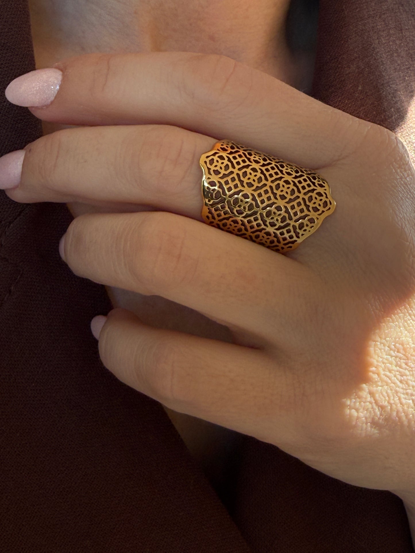 Adjustable Boho Lace Ring, 18K Gold Plated Stainless Steel
