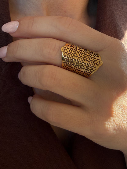 Adjustable Boho Lace Ring, 18K Gold Plated Stainless Steel
