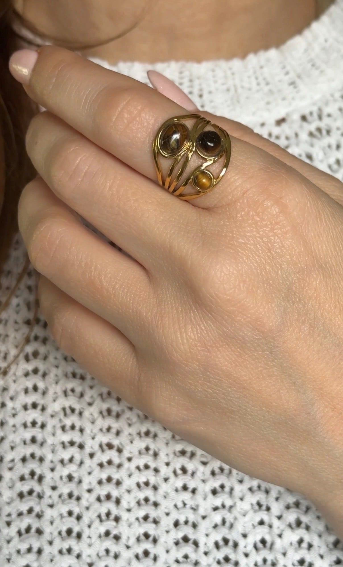 Adjustable Natural Stone Ring · 18K Gold-Plated Stainless Steel