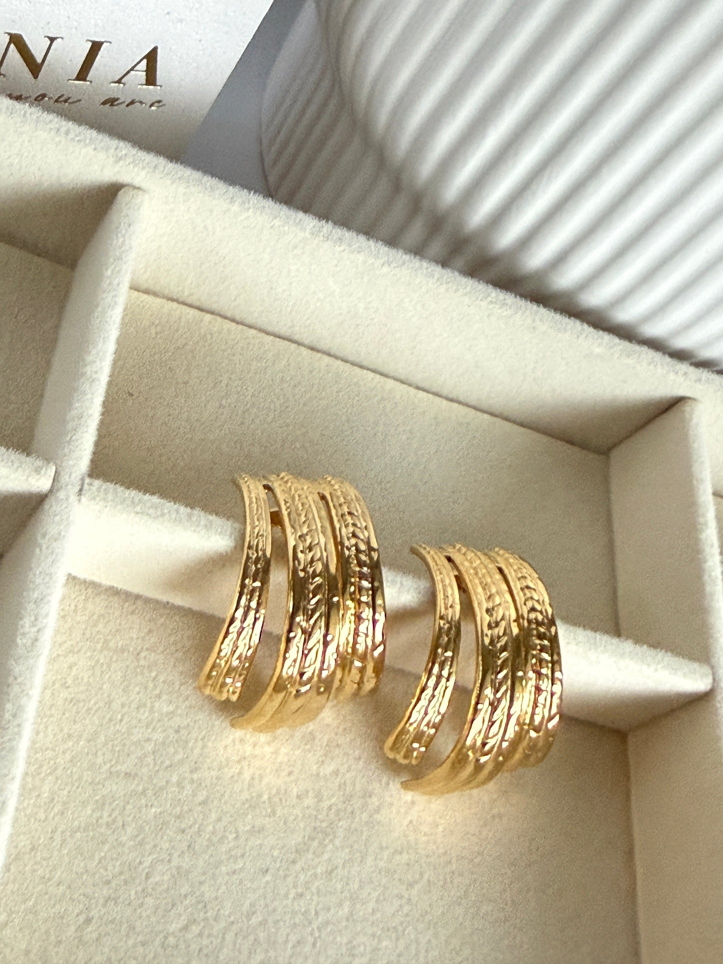 Textured Layered Statement Earrings, 18K Gold Plated Stainless Steel