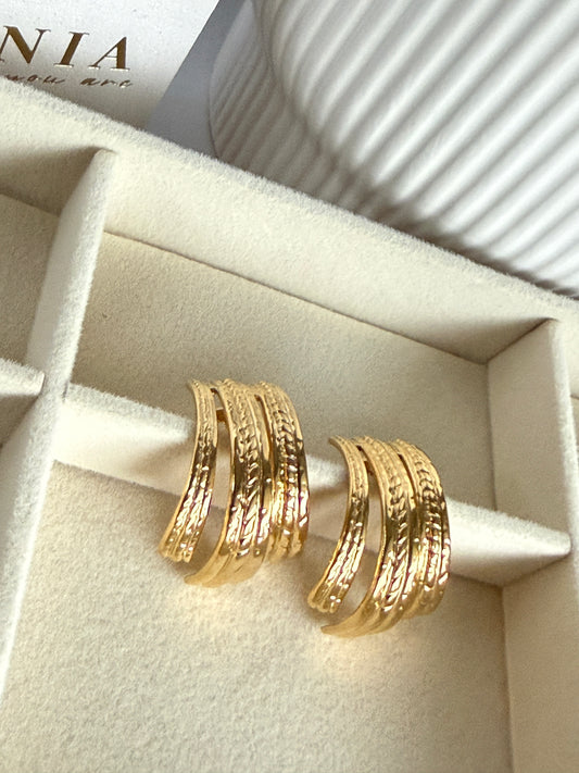 Textured Layered Statement Earrings, 18K Gold Plated Stainless Steel