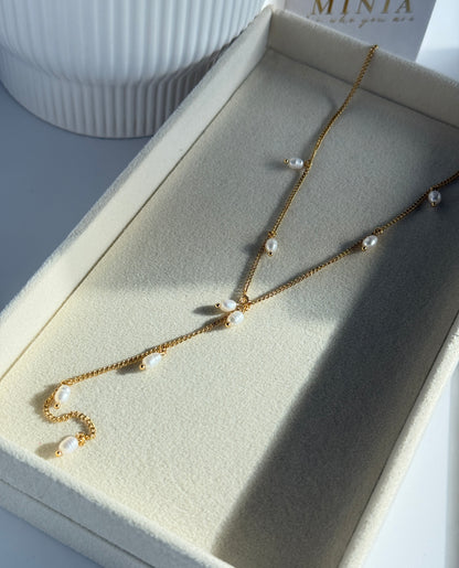Pearl Drop Y Necklace, 18K Gold-Plated Stainless Steel