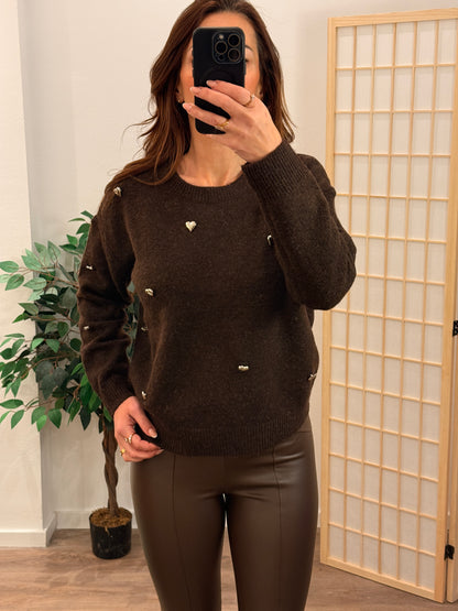 Pullover Heart Knit CHOCOLATE