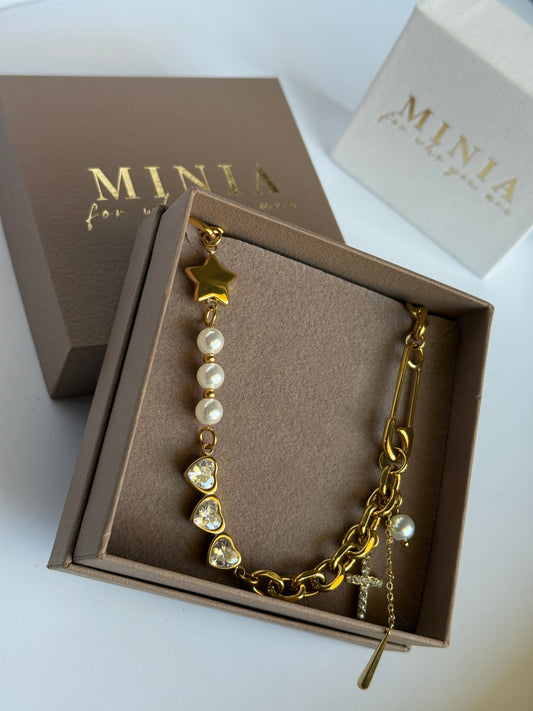 MAYA – Pearl & Heart Charm Necklace, Gold Plated