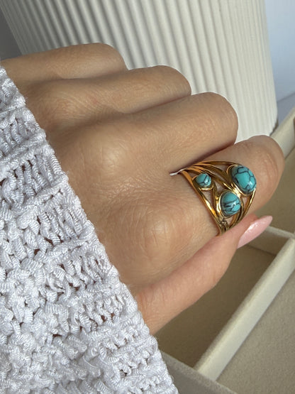 Adjustable Natural Stone Ring · 18K Gold-Plated Stainless Steel