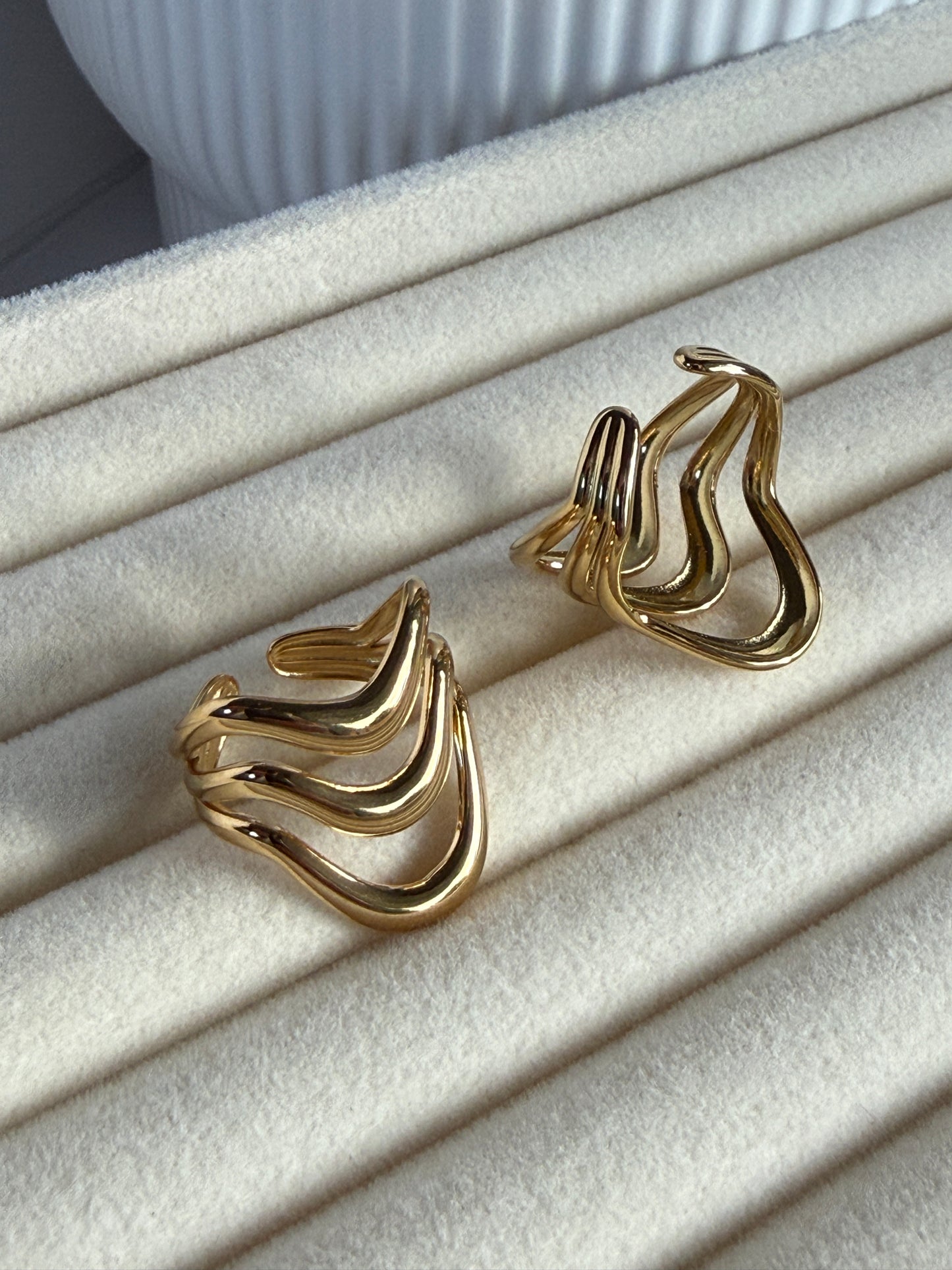 Adjustable Wave Statement Ring, 18K Gold-Plated Stainless Steel